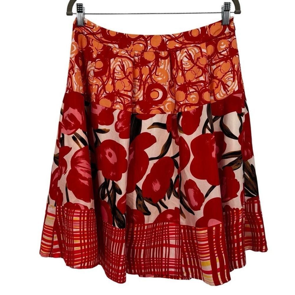 Peter Nygard‎ 100% Silk Layered Full Circle Skirt Red Orange Size 8